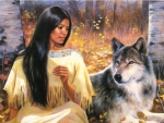 An Indian Girl With a Wolf