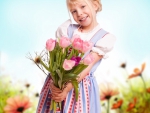 Girl with bouquet of tulips