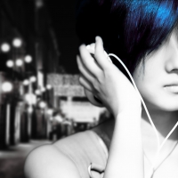 Blue Hair Girl with Headphones