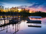 Boat moored at sunset