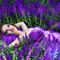 Amateur Model Surrounded by Purple Flowers