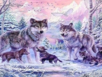 panting, wolves in the snow