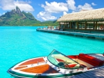 beautiful boat docked in bora bora