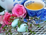 Cup of tea  and roses