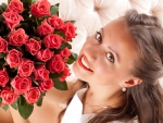 Beauty with red bouquet