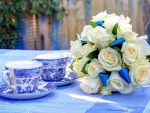 white roses and teacups