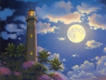Light House at Moonlight Night