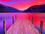 LAKE WITH RED SUNSET