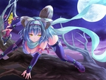 animal ears blue hair cabbaco ninja sword tail yellow eyes