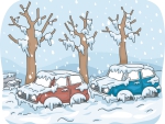 Cars stuck in snow