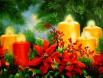 Candles and poinsettias
