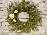 Christmas wreath on a stone wall