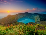 Sunrise over Kelimutu lake