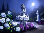 White Roses in Full Moon
