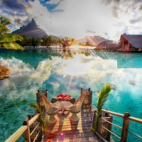 Romantic Dinner over Lagoon on Tropical Island