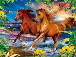 Horses in the surf