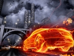 the burning car