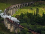 steam train on an old rail bridge hdr
