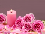 Candle and Pink Roses