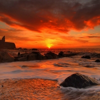 Red Sunset on a Beach