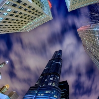 the trump tower at low angle in fisheye hdr