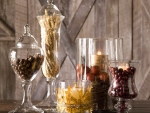 Pretty fall display in glass canisters