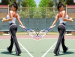 Denise Milani playing tennis Wimbledon?
