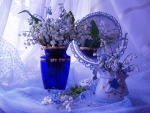 Blue background with lilies of the valley