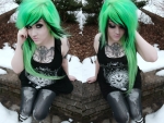 Scene girl with green and black side hair