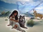 Indian Woman Sitting in Peace with Brother Wolf