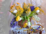 Basket with spring flowers