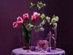 Spring flowers in purple background