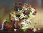 Wonderful wild flowers in ceramic vase