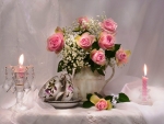 Pink roses  and candles