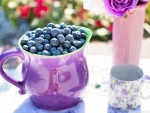 Flowers and blueberries