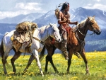 Native American and his Ponies 