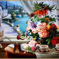 moorning coffee with cat