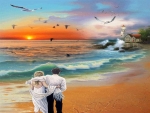 couple,romance,beach,birds,