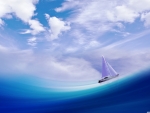 A  small sailboat in a  big ocean