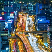 oska japan highway at night in slow exposure