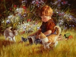 Little Boy with Kittens