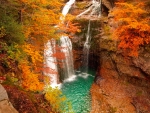 Rocks waterfall in autumn