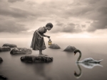 Little girl and swan