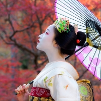 Japanese geisha with umbrella (2048x1280)