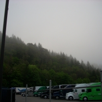 A Foggy Morning at the Truck Stop