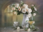 White roses in vase
