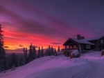 House in Winter Sunset