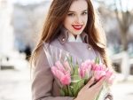 Smile girl with bouquet
