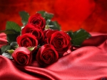 Bouquet of Roses on a Red Silk
