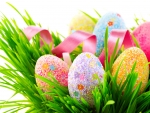 Decorated Eggs in Grass